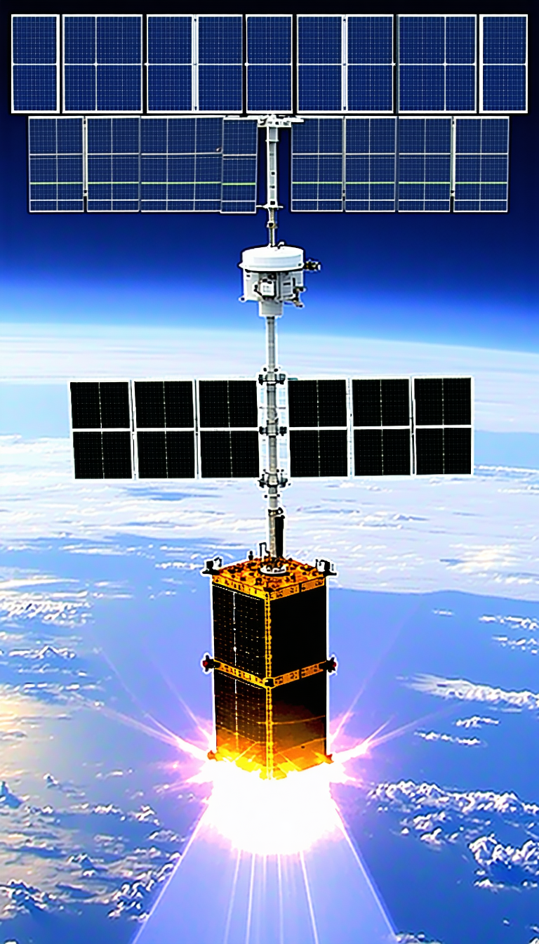 A Large Satellite Dish Mounted On A Tower, Which Is Situated In The Middle Of A Blue Sky