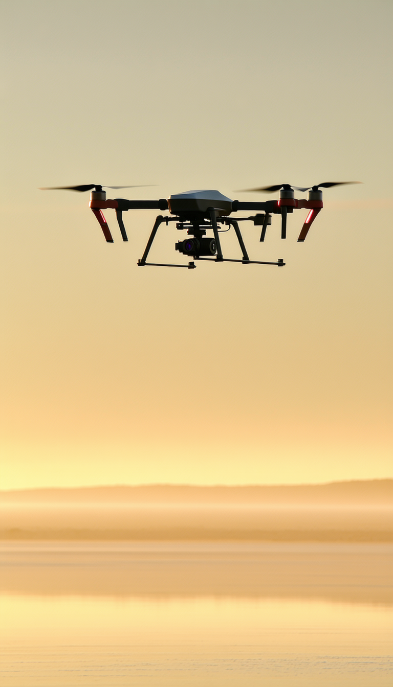 A Red And Black Helicopter Is Flying In The Sky, With Its Blades Spinning