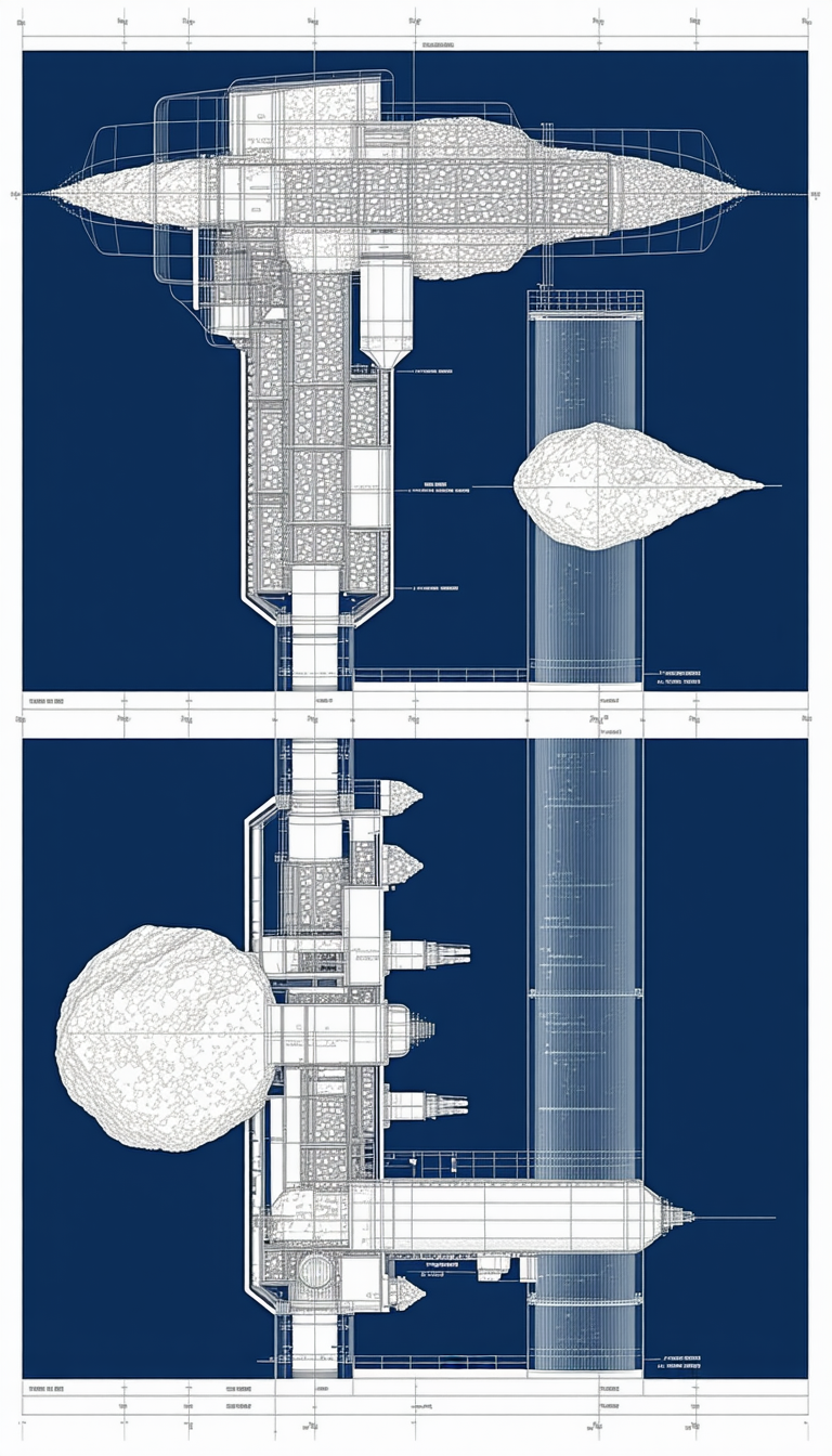 A Blueprint Of A Large Structure Is Shown, With A Large Pipe In The Center