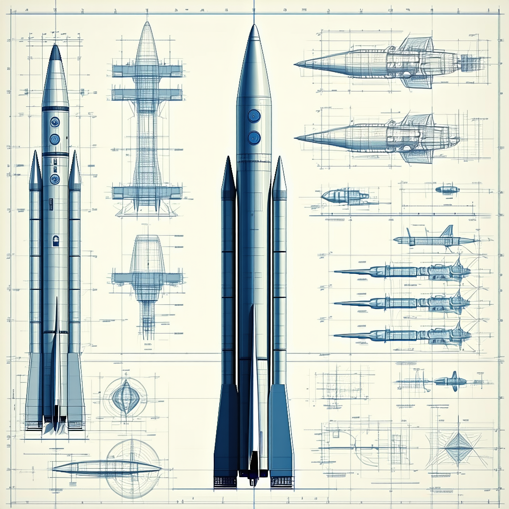 A Blue Rocket Ship Is Shown In A Drawing, With A Smaller Rocket Ship Next To It