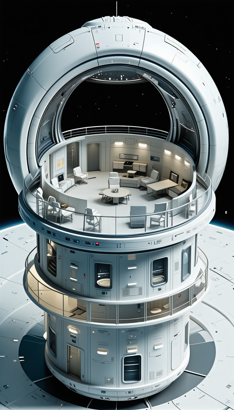 futuristic space station large, round