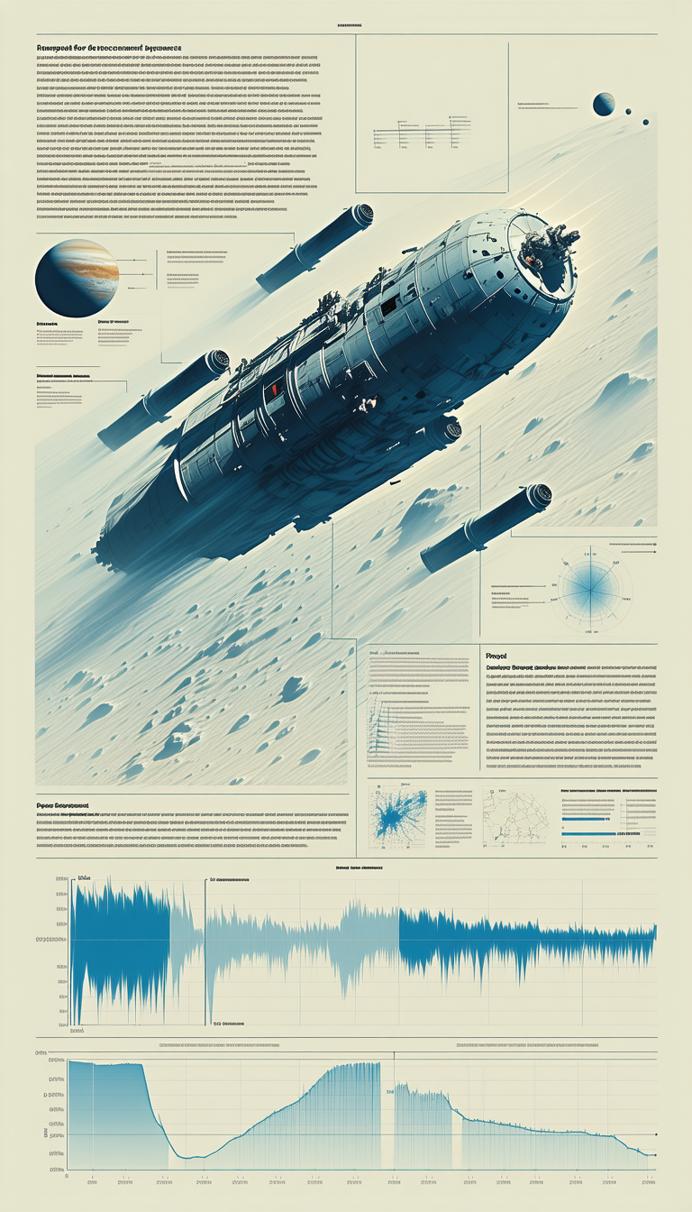 A Large Spacecraft Is Shown In A Poster, With A Detailed Illustration Of The Ship And Its Components