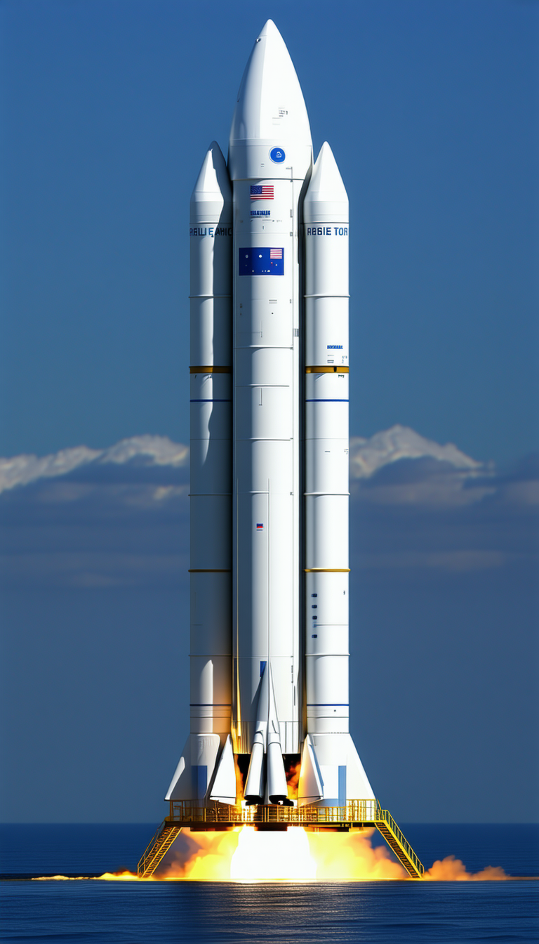 A Large White Rocket Is Standing Tall In The Sky