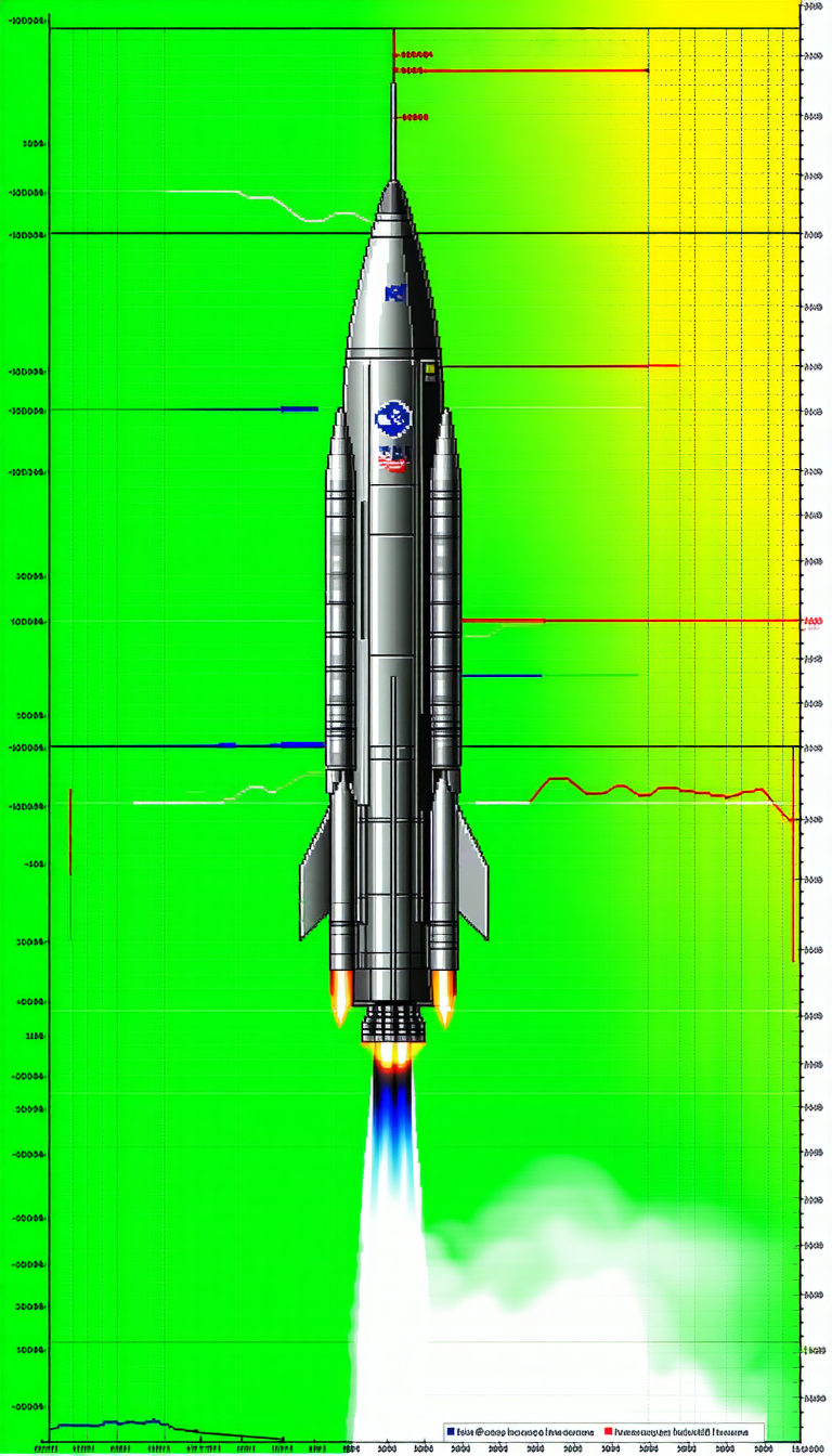 A Rocket Is Shown In A Green Background, With A Red Line Coming Out Of The Bottom Of The Rocket
