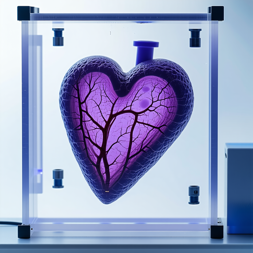 A Purple Heart-shaped Sculpture, Which Is Placed Inside A Glass Case