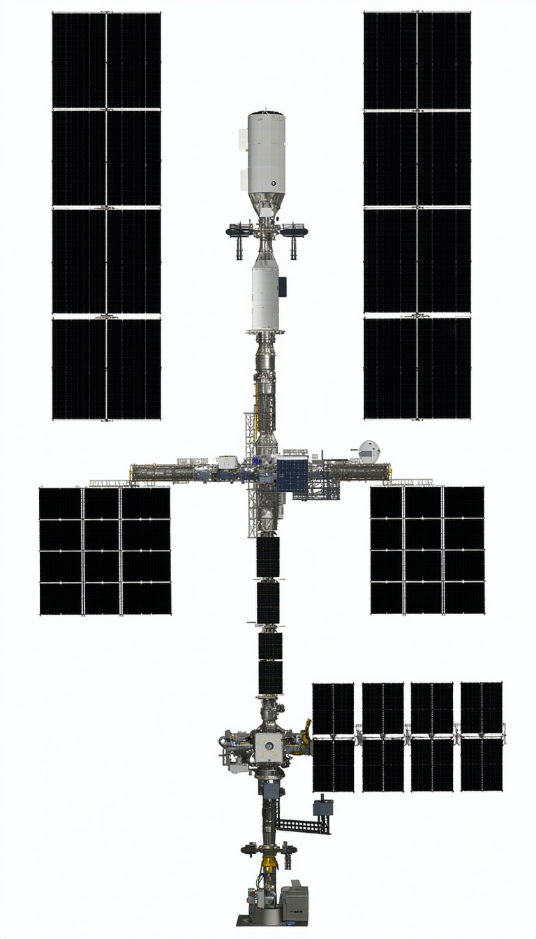A Space Station Is Shown In A White And Black Image