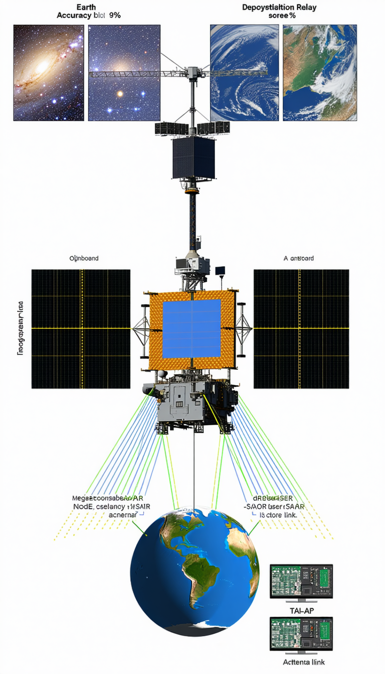 A Spacecraft Is Shown In A Diagram, With A Large Satellite Dish On The Front