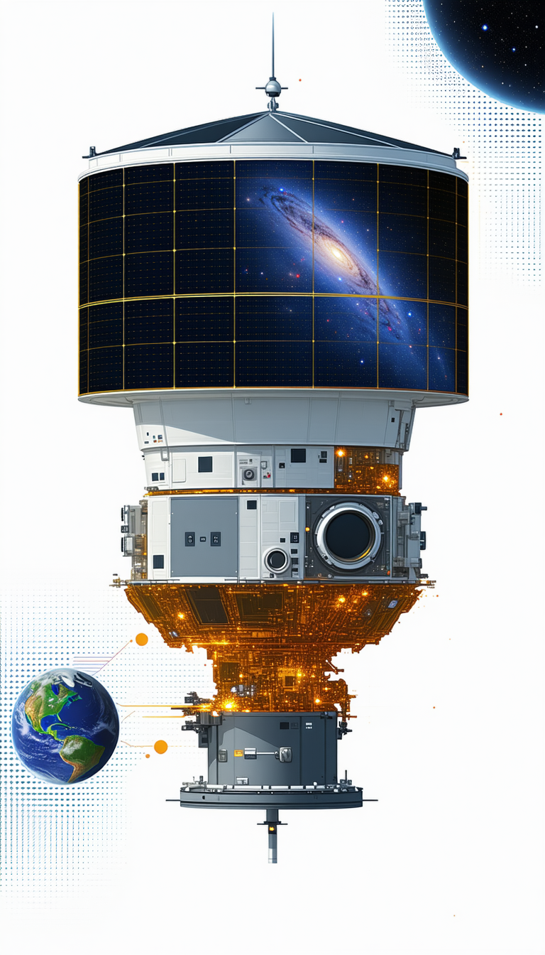 A Large Spacecraft Is Shown In A White And Orange Color Scheme