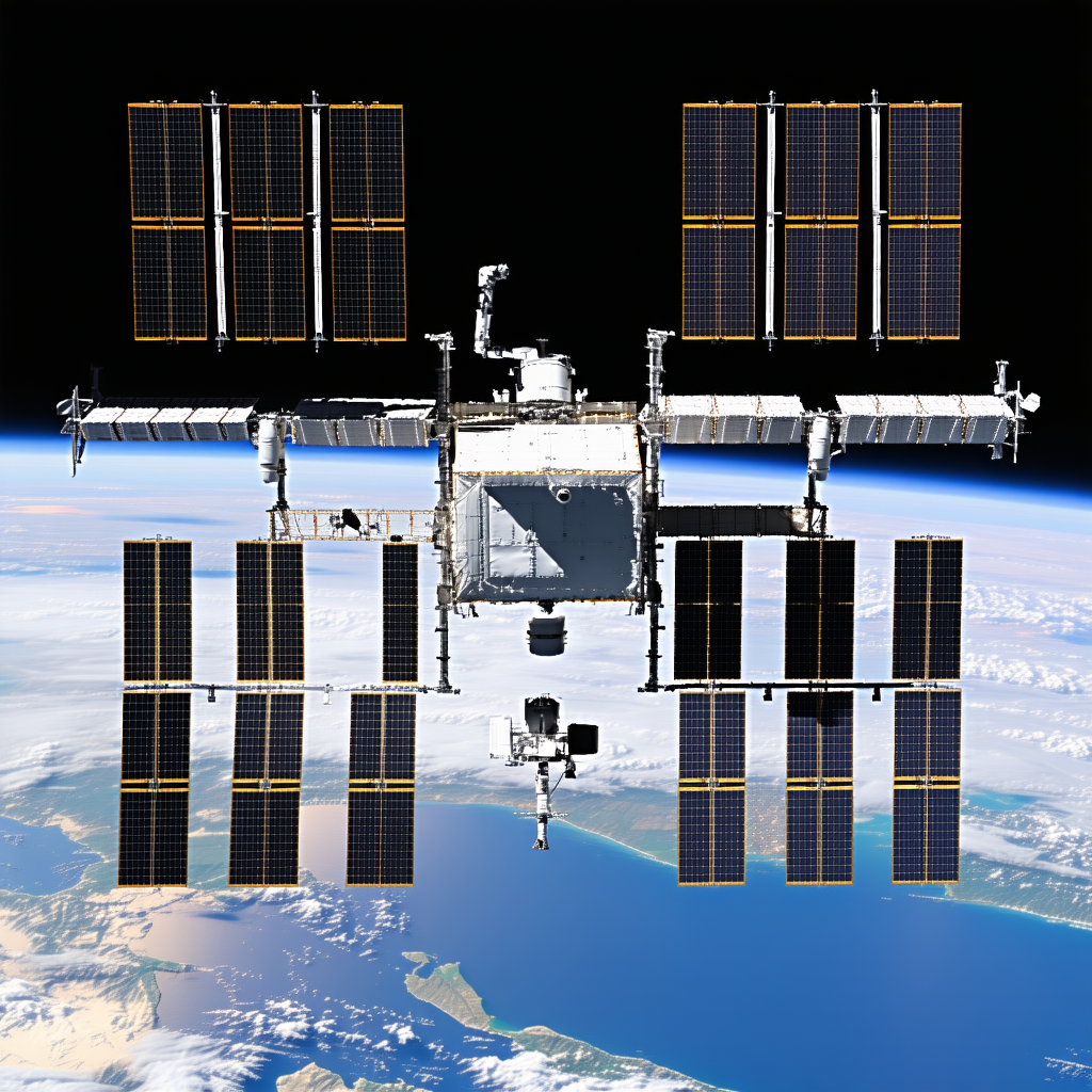 A Space Shuttle With A Large Number Of Solar Panels On Its Side
