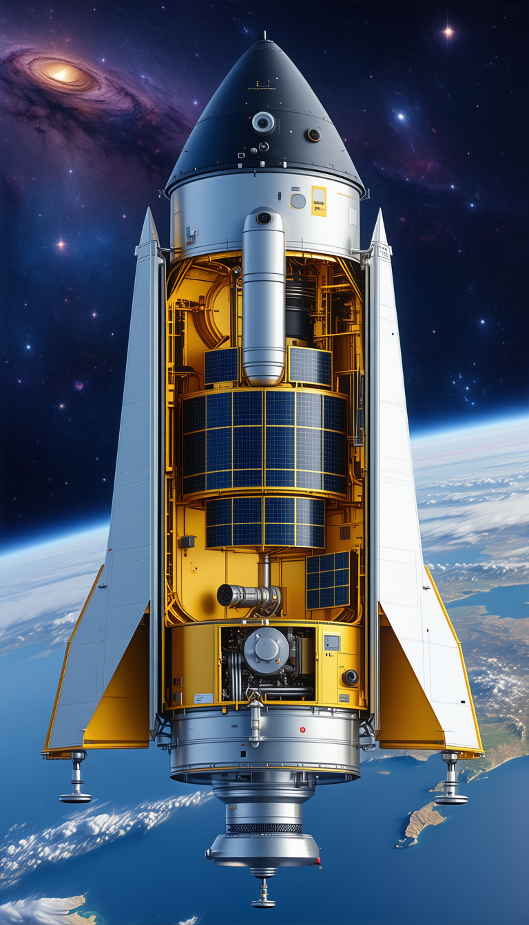 A Space Shuttle With A Large, Yellow, Cylindrical Structure On The Back Of It