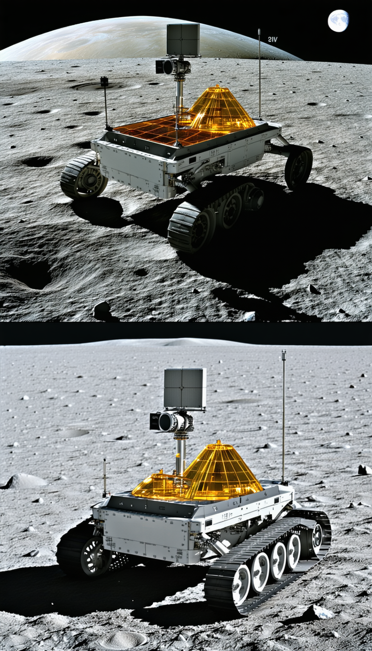 A White Rover Vehicle On A Rocky Surface, Possibly On The Moon