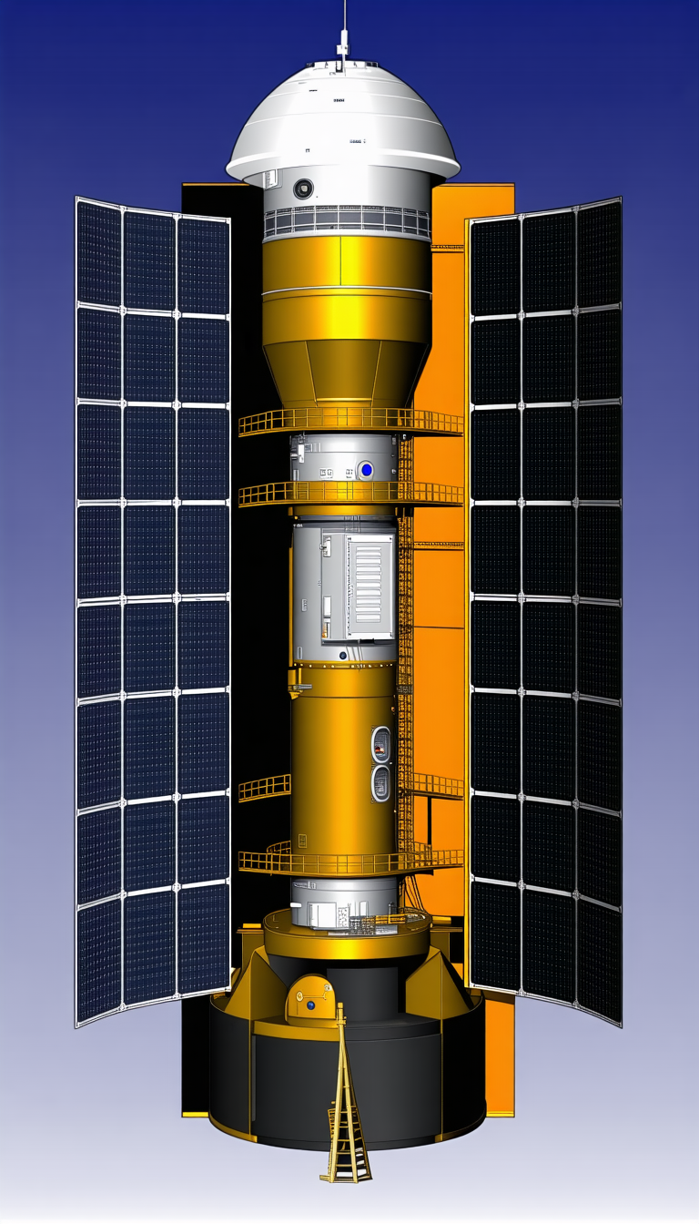 A Large, Yellow Spacecraft Is Shown In A Close-up View