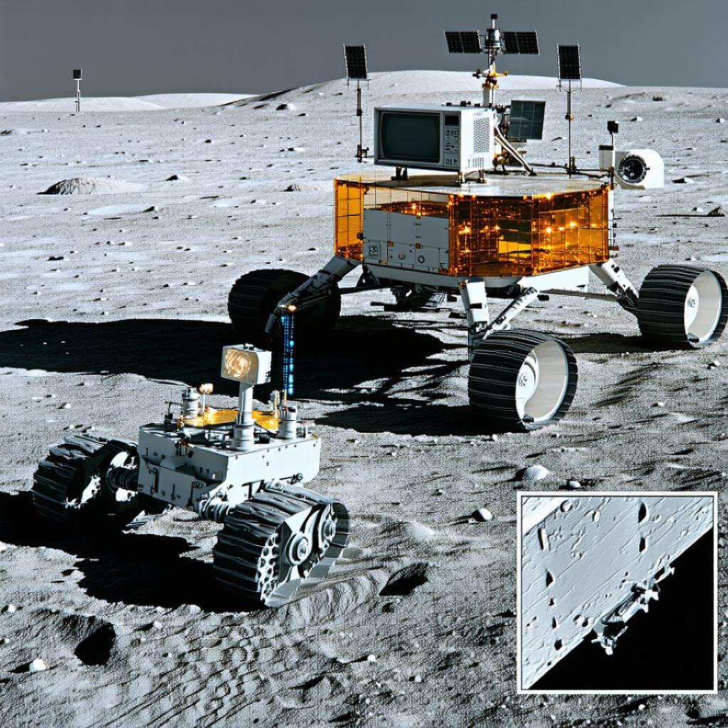 A White Rover Vehicle On A Rocky Surface, Likely On The Moon