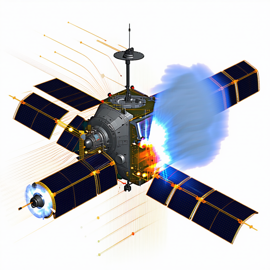 A Spacecraft Is Shown In A Close-up View, With Its Engine On