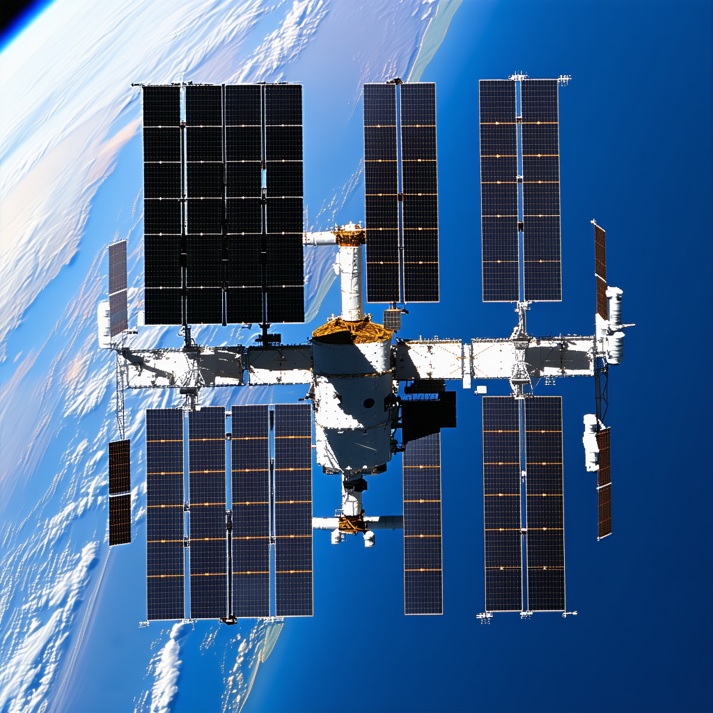 A Space Shuttle With A Large Solar Panel On Its Side, Floating In The Sky