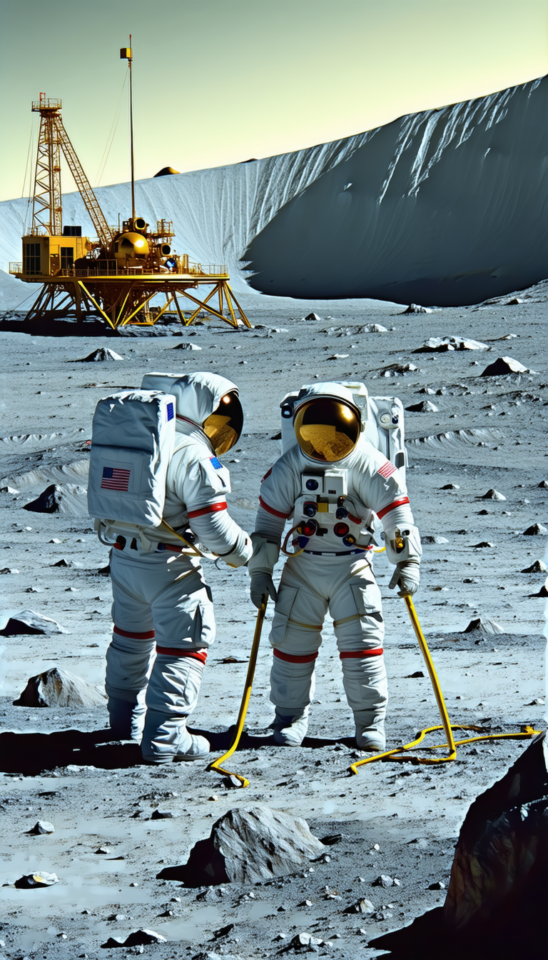 In The Image, Two Astronauts Are Standing On The Moon, Wearing Their Space Suits