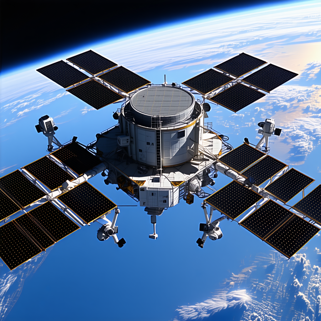A Space Station With A Large, Complex Structure That Resembles A Satellite