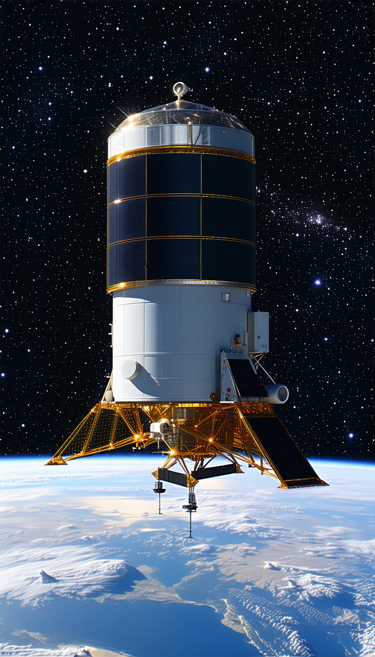 A Space Shuttle With A Large Dome On Top, Flying Through The Night Sky