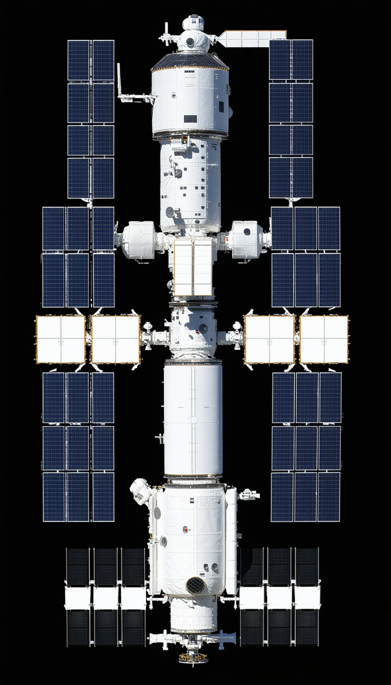A Large White Spacecraft With A Prominent Solar Panel On Its Side