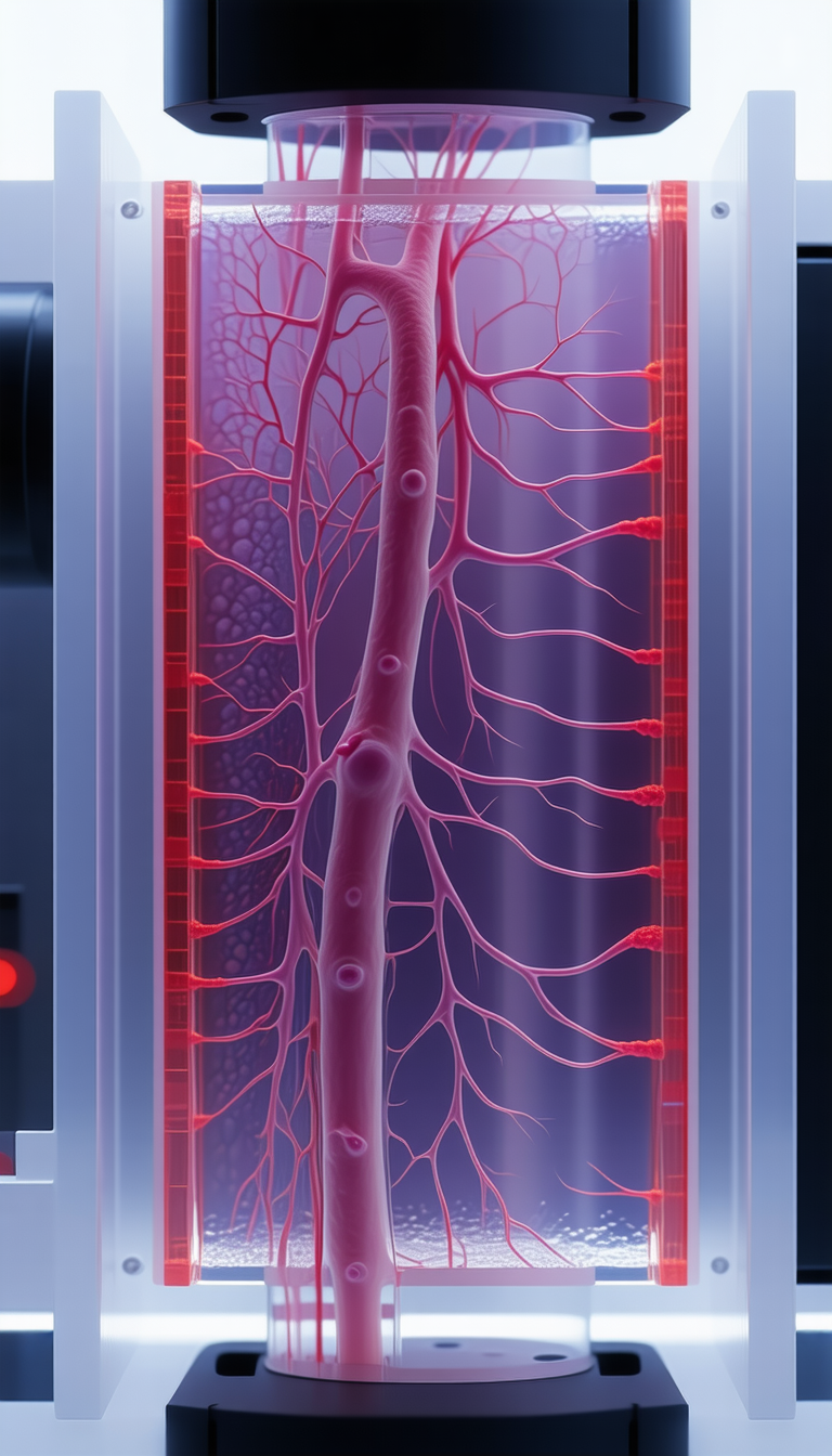 A Red And Purple Tube Is Filled With A Red Liquid