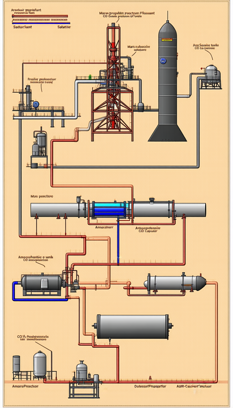 The Image Is A Diagram Of A Chemical Plant, Showing The Various Components And Their Connections