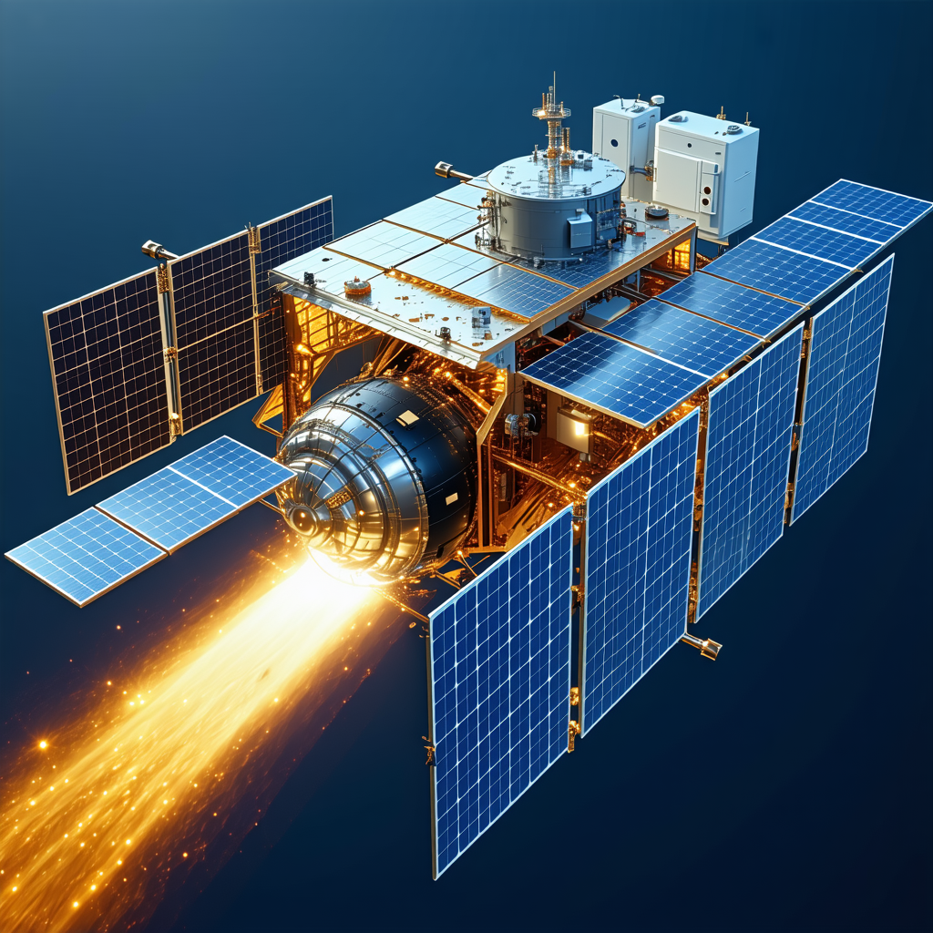 A Spacecraft With A Large Satellite Dish On Its Side