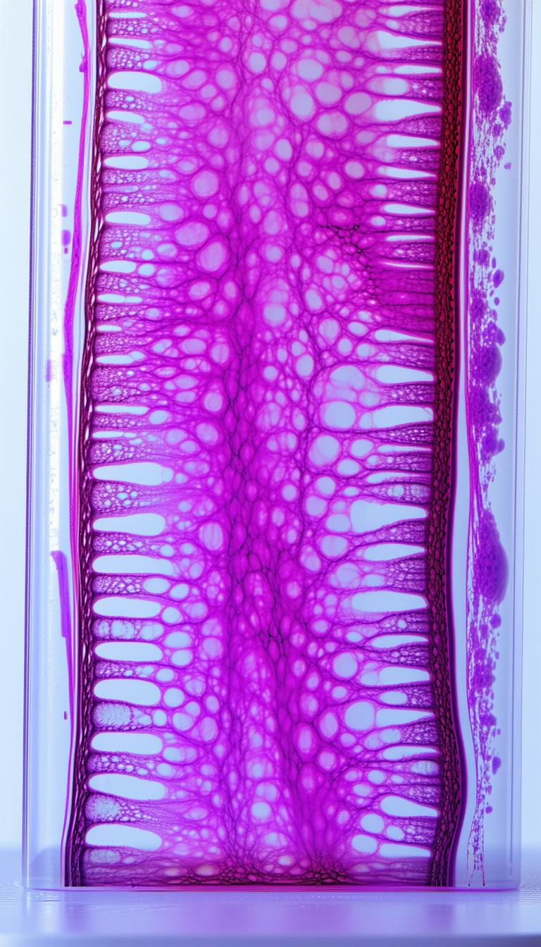 A Purple, Pink, And White Tissue Sample, Possibly A Piece Of A Brain, Placed In A Clear Container