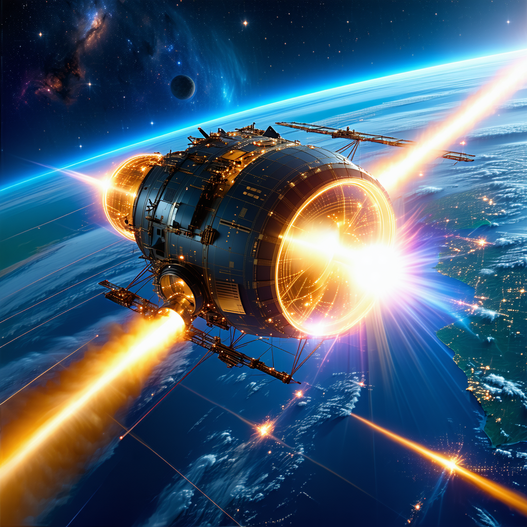 A Futuristic Spacecraft Flying Through The Sky