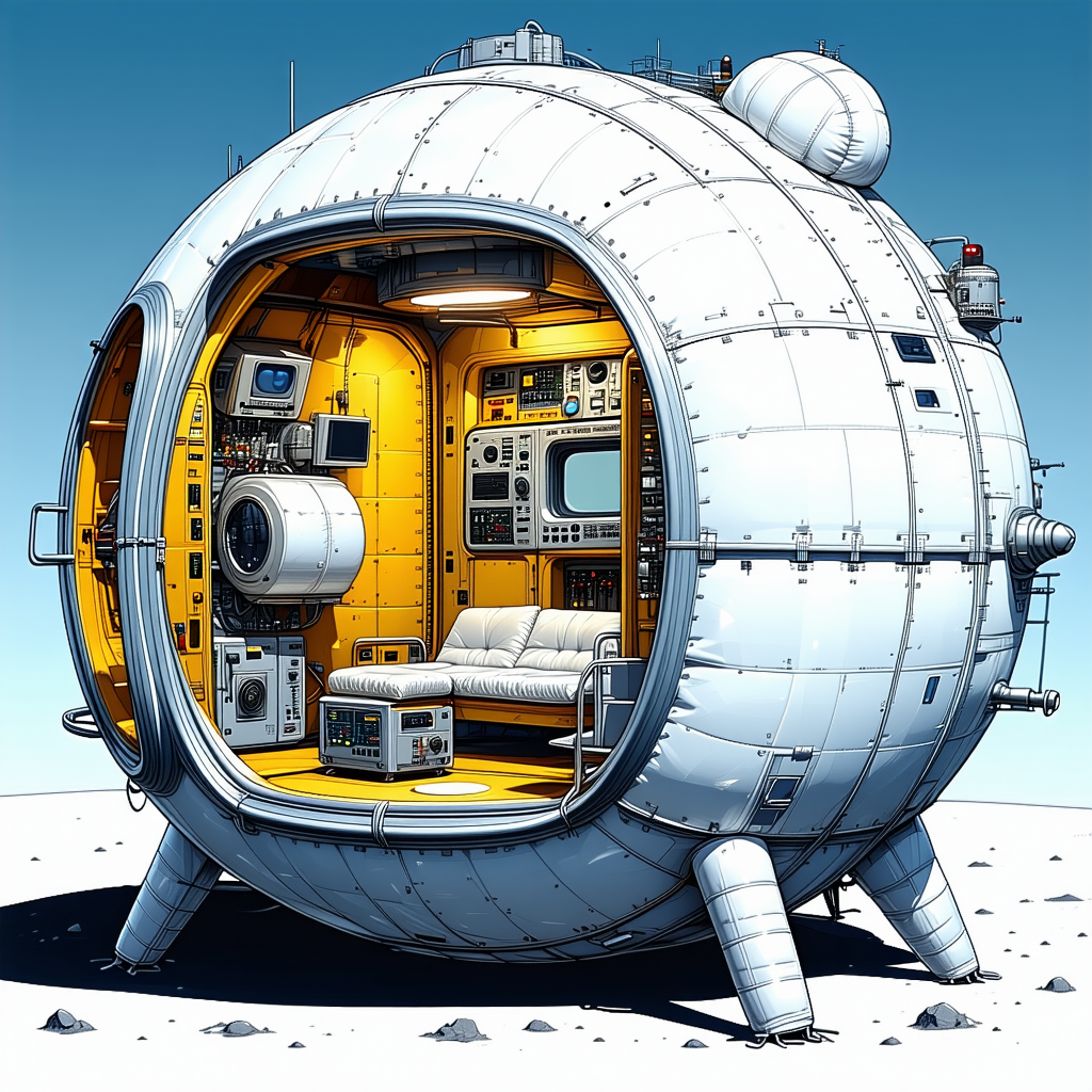 In The Image, There Is A Large, Round, White Spacecraft With A Yellow Interior