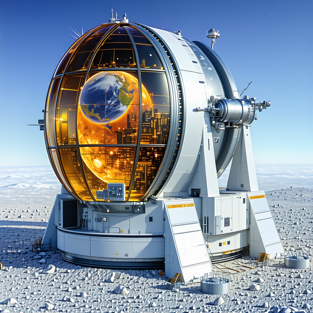 A Large, White, And Round Structure With A Dome-shaped Top Is Situated In A Snowy Landscape