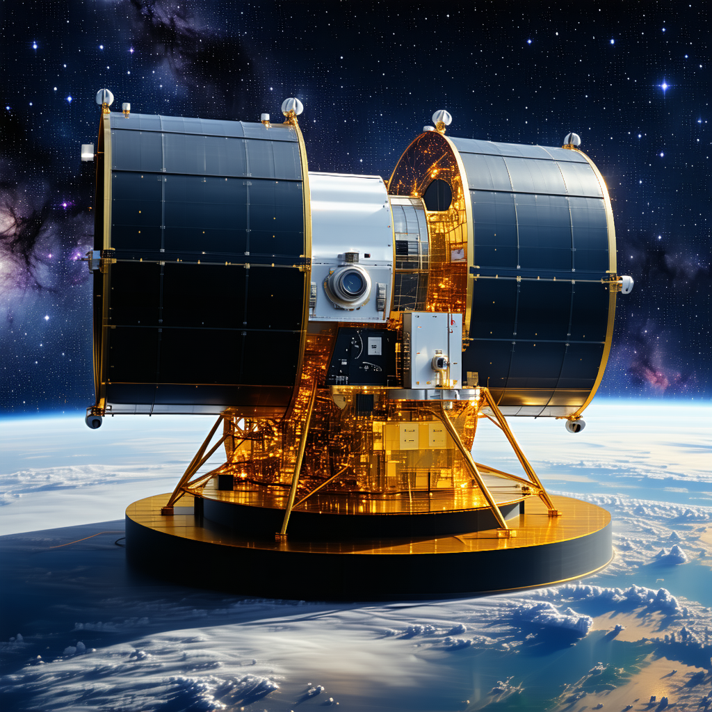 A Spacecraft, Possibly A Satellite Or A Space Station, Floating In The Sky