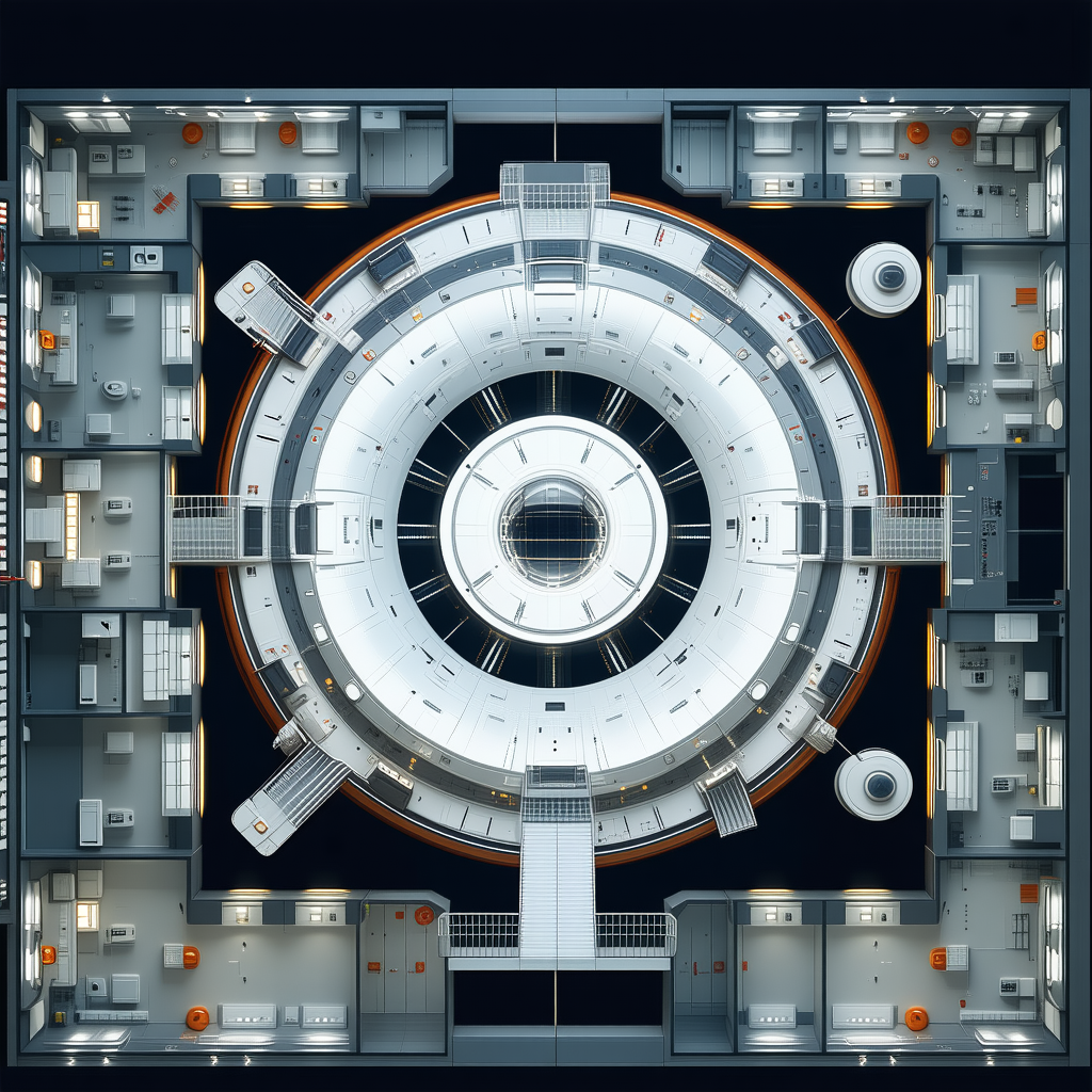 The Image Is A 3d Model Of A Space Station, Showcasing The Interior Of The Spacecraft