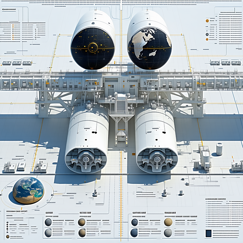 A Large White Spacecraft Is Shown In A Diagram, With A Large Globe In The Center