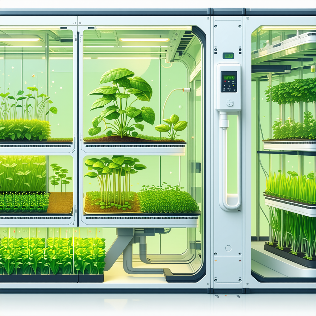 A Large, White, And Green Machine Filled With Various Plants