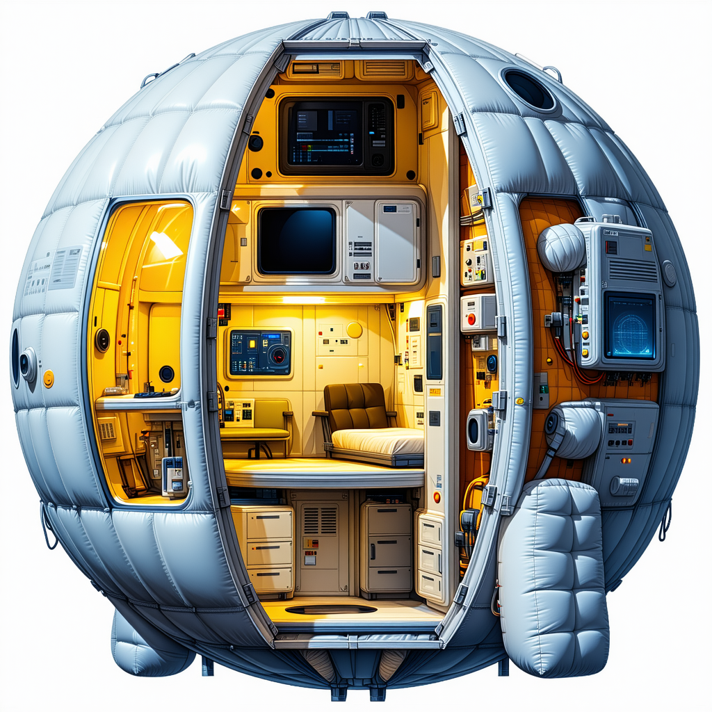 In The Image, There Is A Large White Sphere That Appears To Be A Space Station Or A Spacecraft