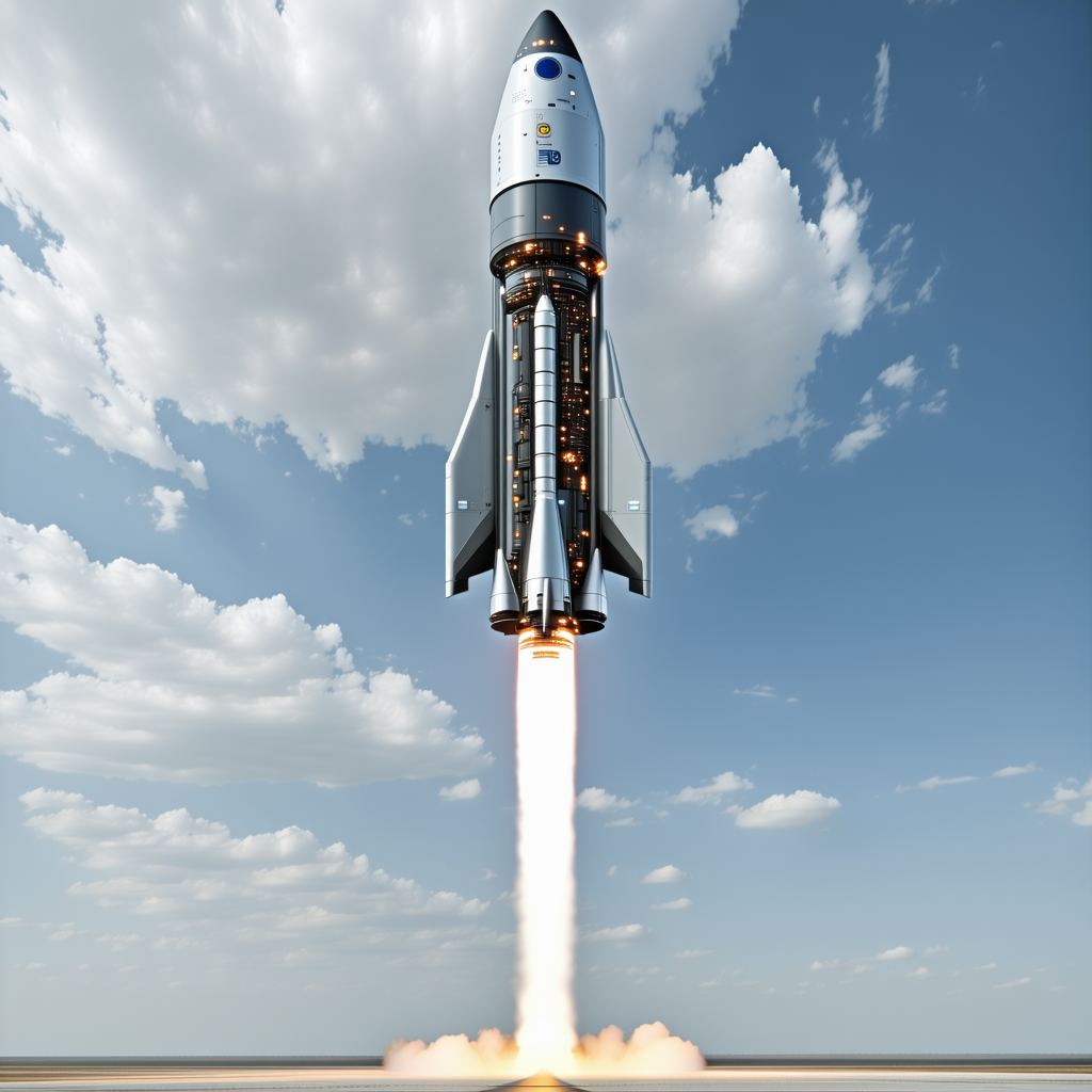 A Rocket Launching Into The Sky, With A Trail Of Smoke Following It