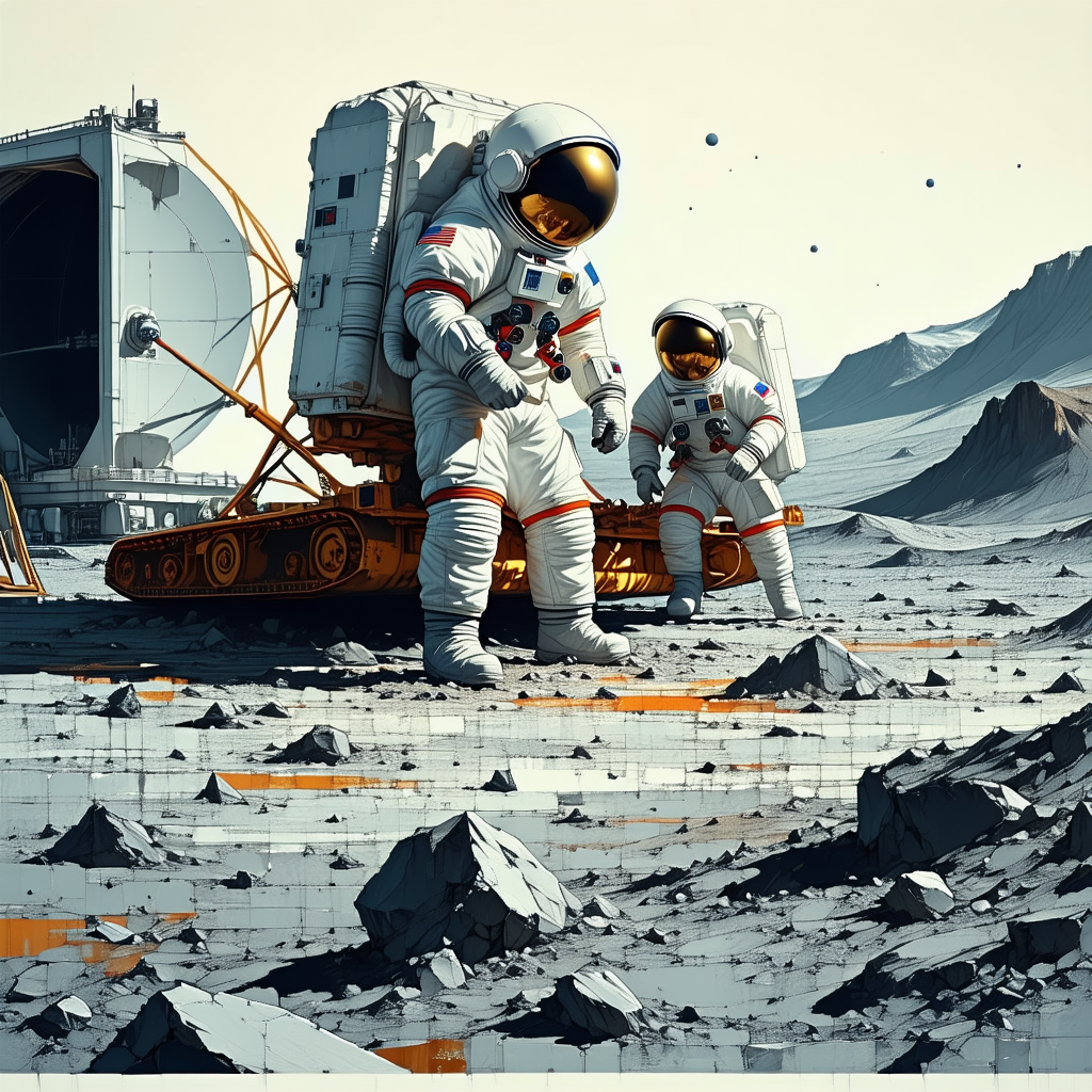 In The Image, There Are Two Astronauts Standing On A Rocky Surface, Possibly On The Moon