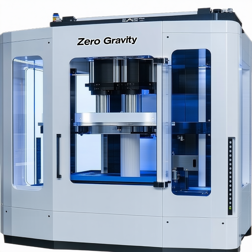 A Large, White, And Blue Machine Is Sitting On A White Surface