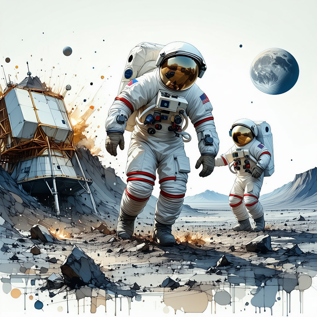 In The Image, There Are Two Astronauts Standing On A Rocky Surface, Possibly On The Moon