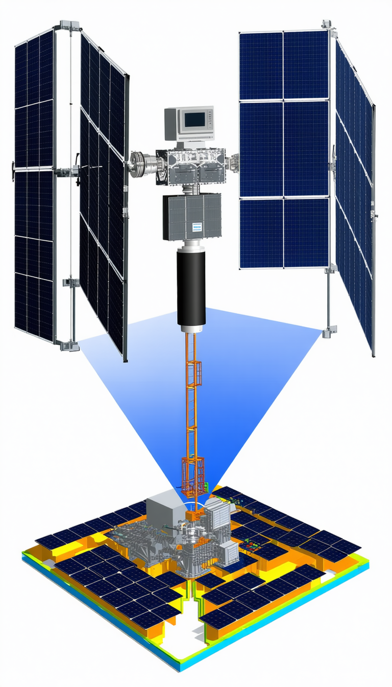 A Solar Panel With A Large Orange Structure Attached To It