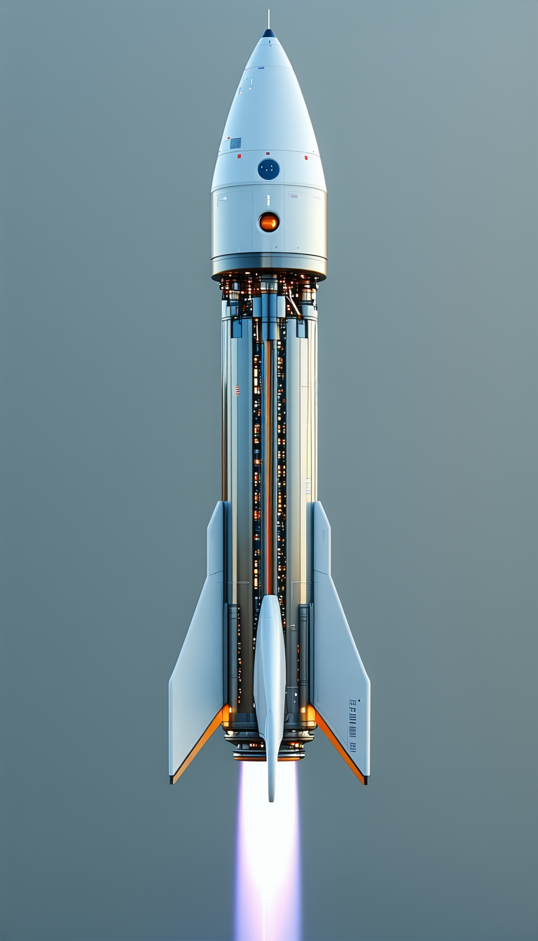 A Rocket Ship Is Shown In A Close-up View, With Its Engine And Fuel Tank Visible