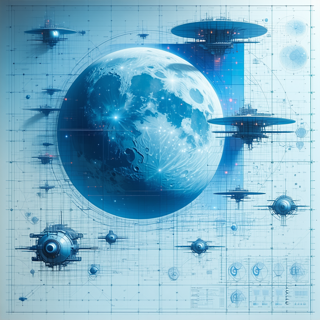 The Image Is A Futuristic Drawing Of A Space Station With A Large Blue Planet In The Background