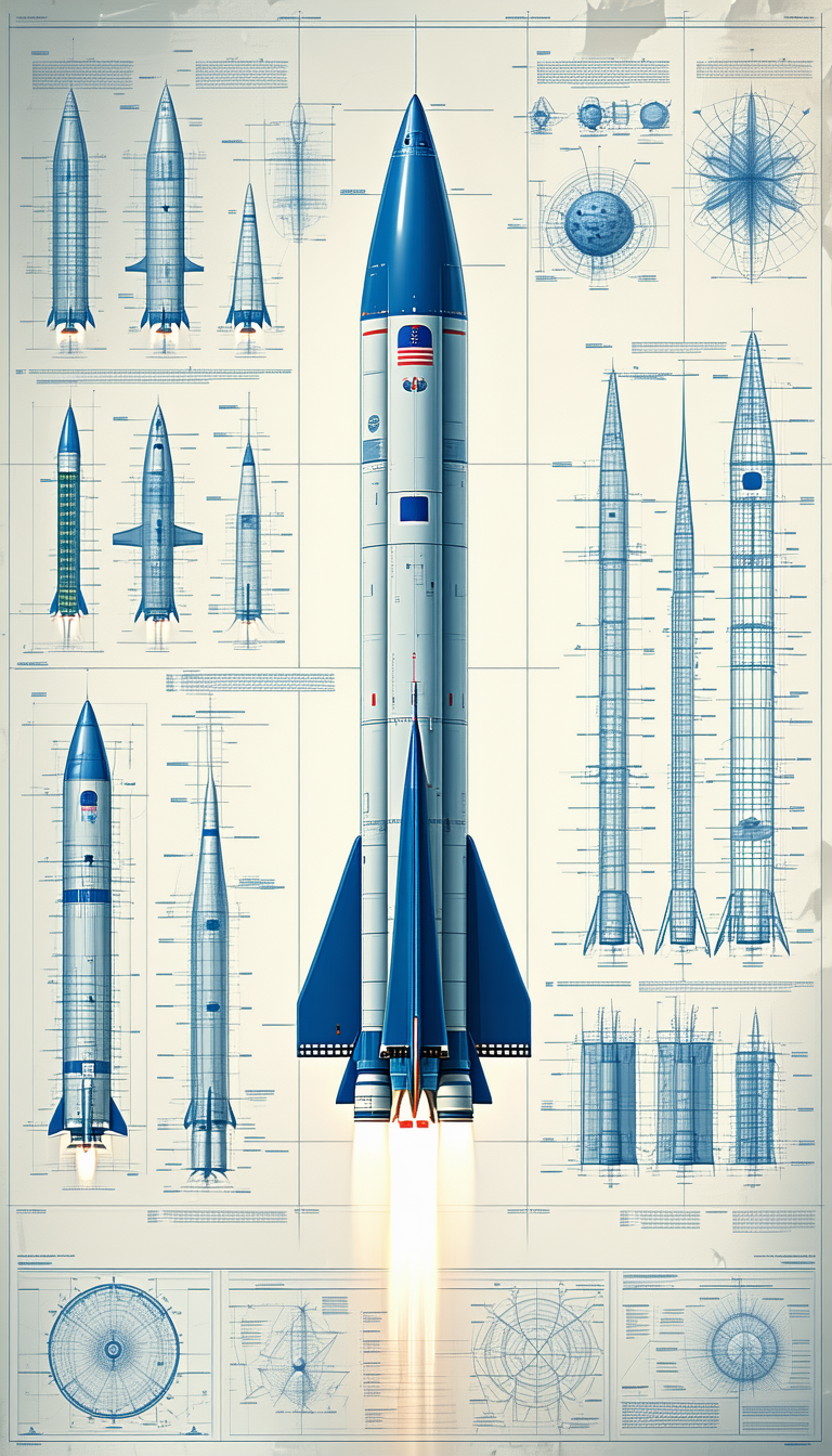 The Image Is A Blue And White Illustration Of A Rocket Ship
