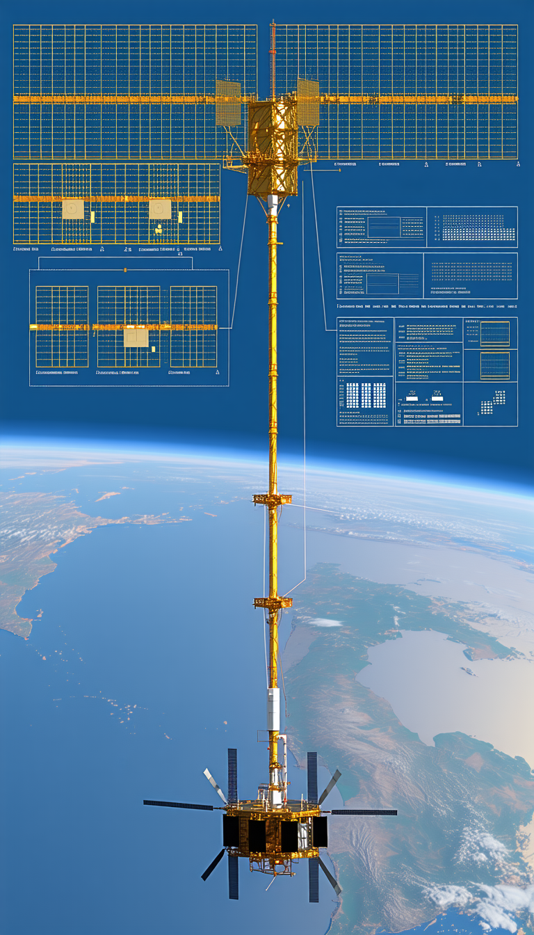A Large Yellow Tower Is Shown In A Diagram, With A Satellite On Top Of It