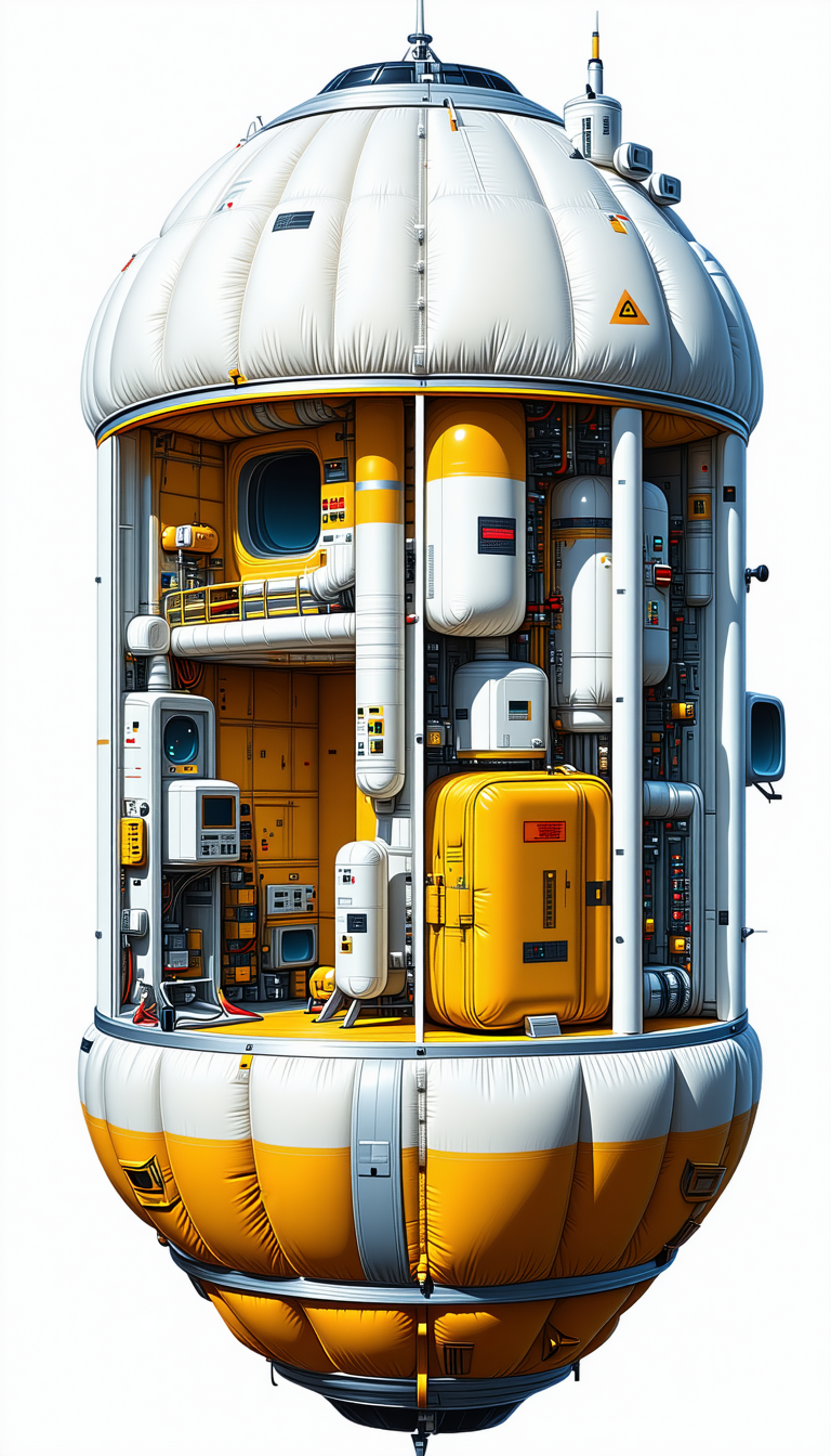 A Large, White, And Yellow Space Station Is Shown In A 3d Rendering