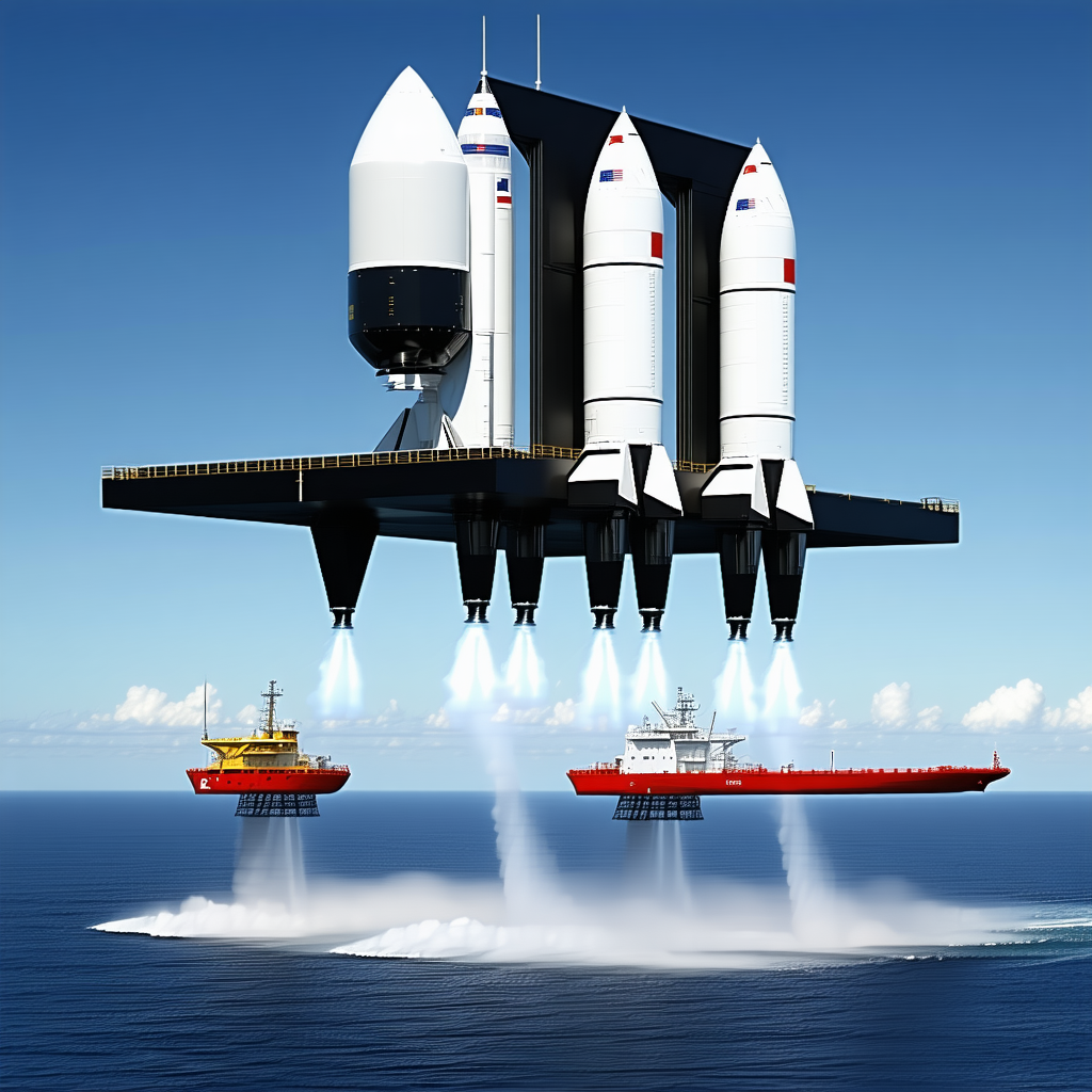 A Large Space Shuttle With Three Smaller Rockets Attached To Its Side