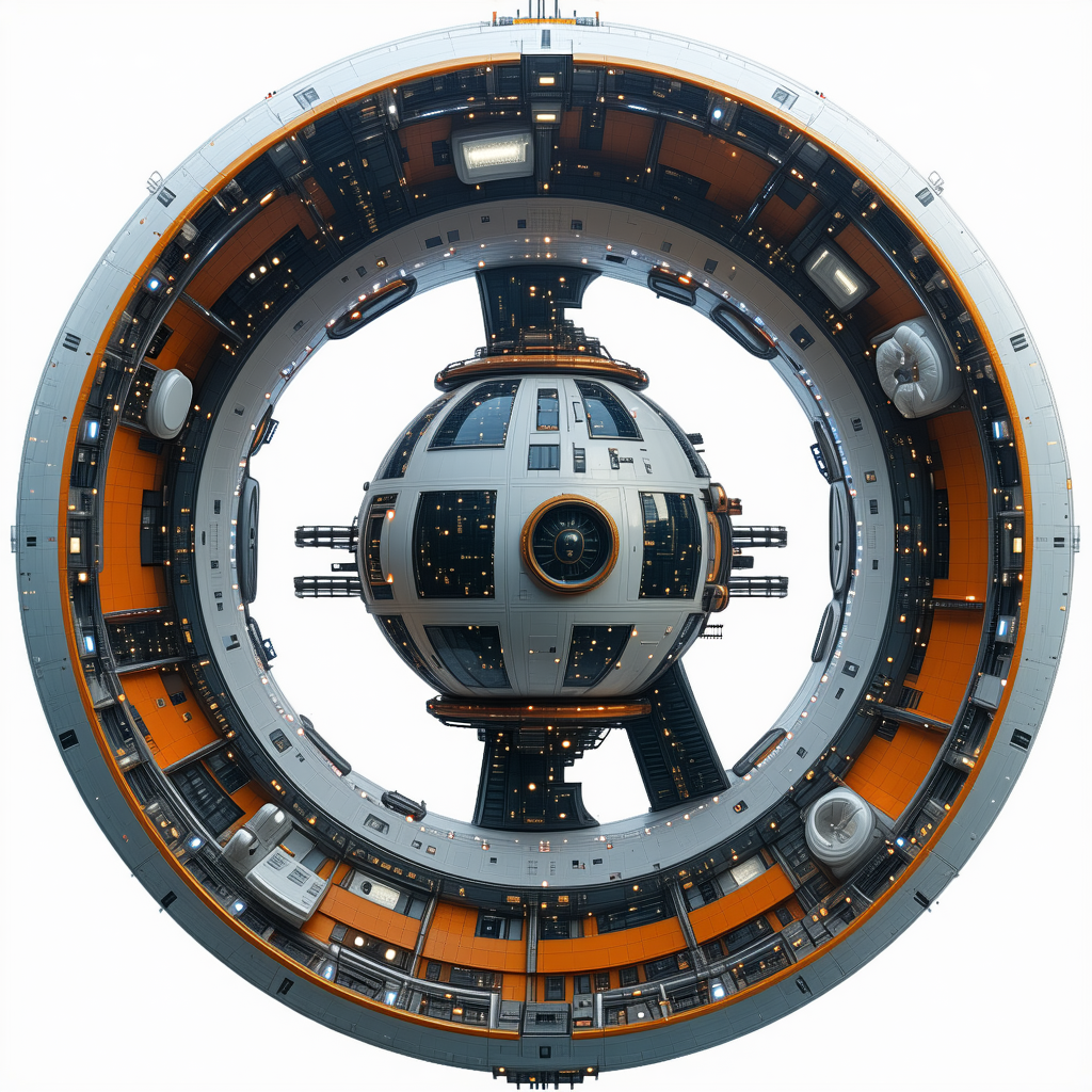 The Image Is A 3d Model Of A Space Station, Showcasing Its Interior And Exterior
