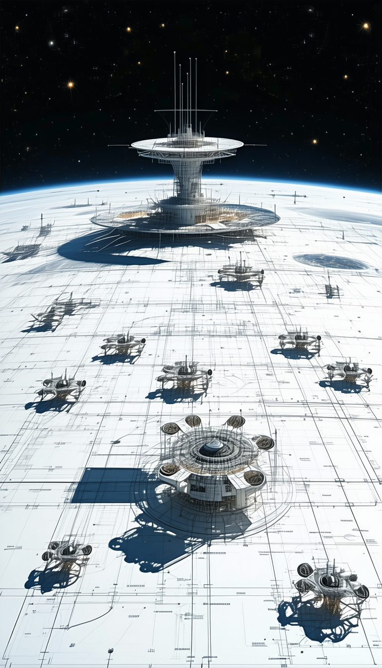 futuristic space station shown drawing