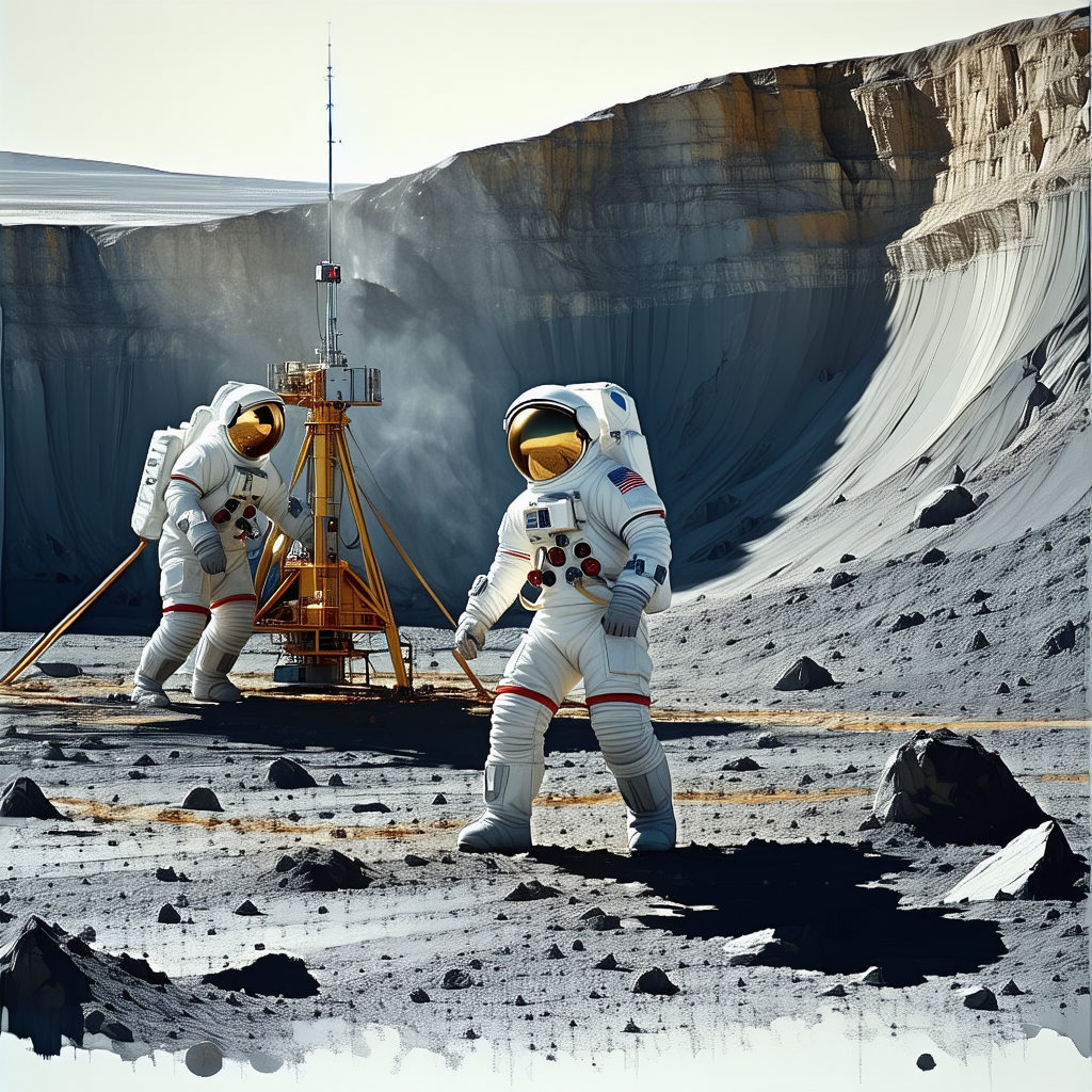 In The Image, There Are Two Astronauts Standing On The Moon, Wearing White Suits