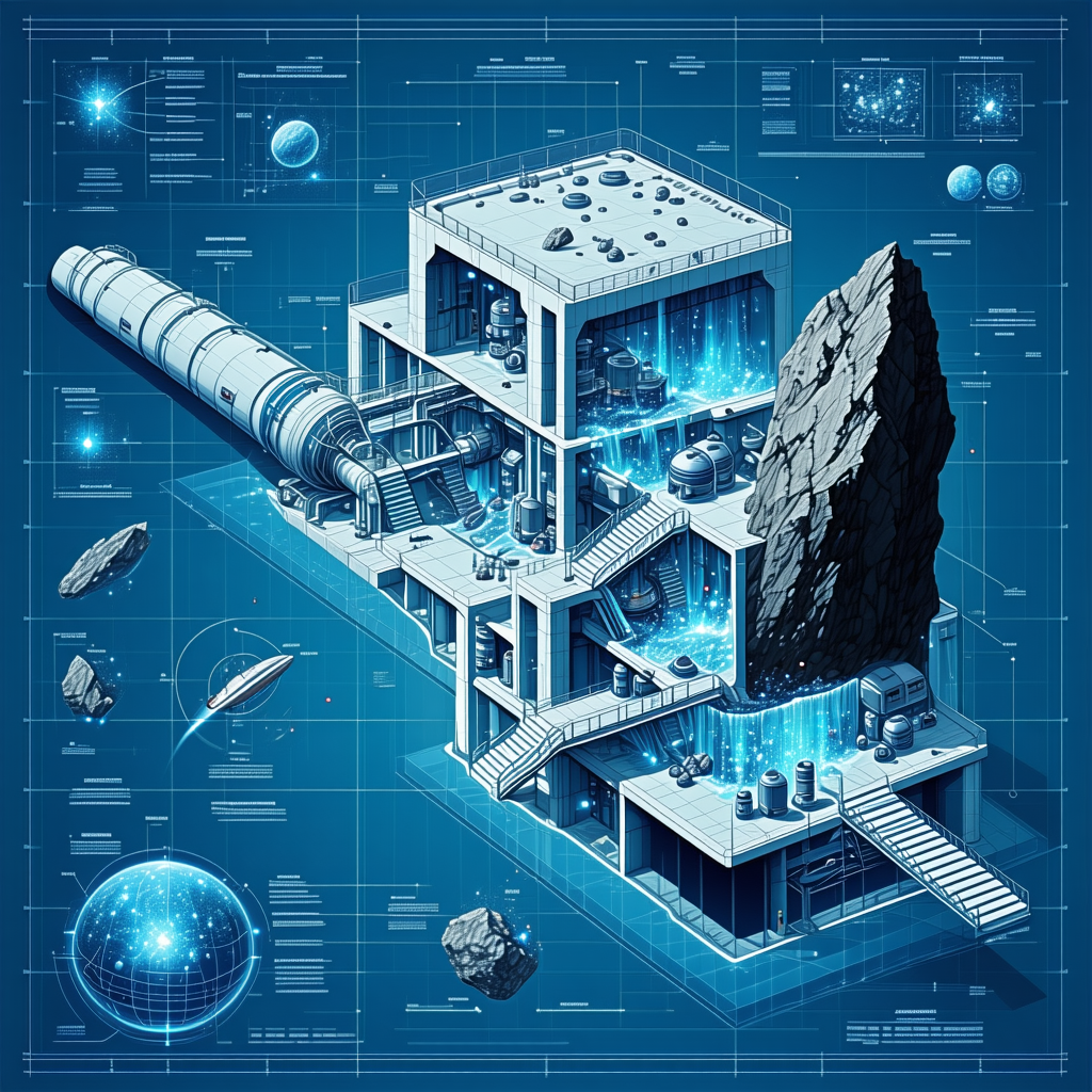 A Futuristic Building Is Depicted In A Blue And White Color Scheme